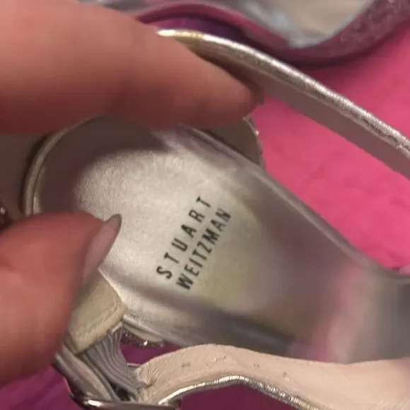 Stuart Weitzman Silver Glitter Heels, US11